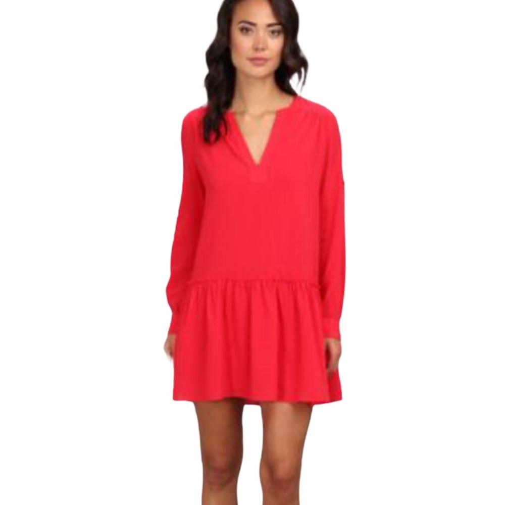 BCBGMaxazria Red Lauryn Gauze Peasant Dress Tunic